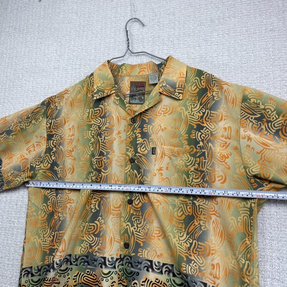 Pineapple Connection Mystic Tribal Shirt Orange Short Sleeve Button Up Sz L - Picture 7 of 14